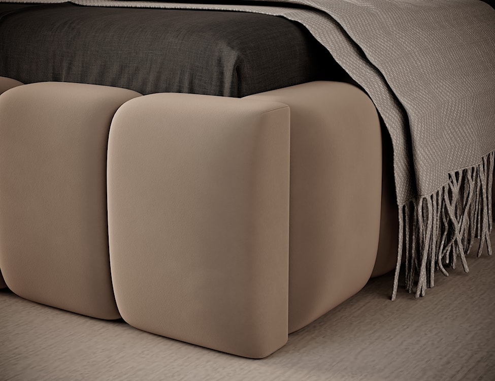 Łóżko tapicerowane 90x200 cm Rodeiro z pojemnikiem i oświetleniem brązowe w tkaninie hydrofobowej  - zdjęcie 4