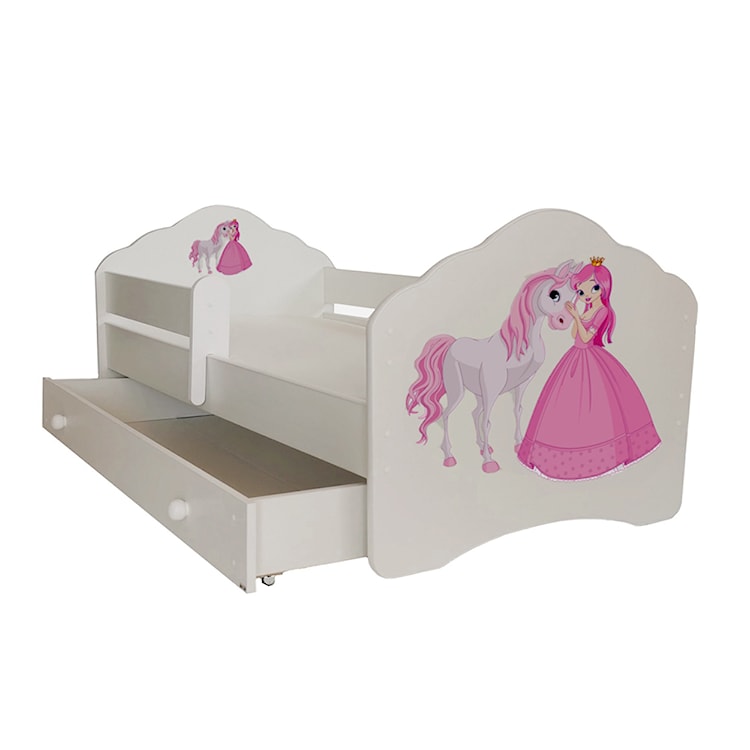 Łóżko dziecięce Sissa 160x80 cm Księżniczka i Koń z barierką i szufladą