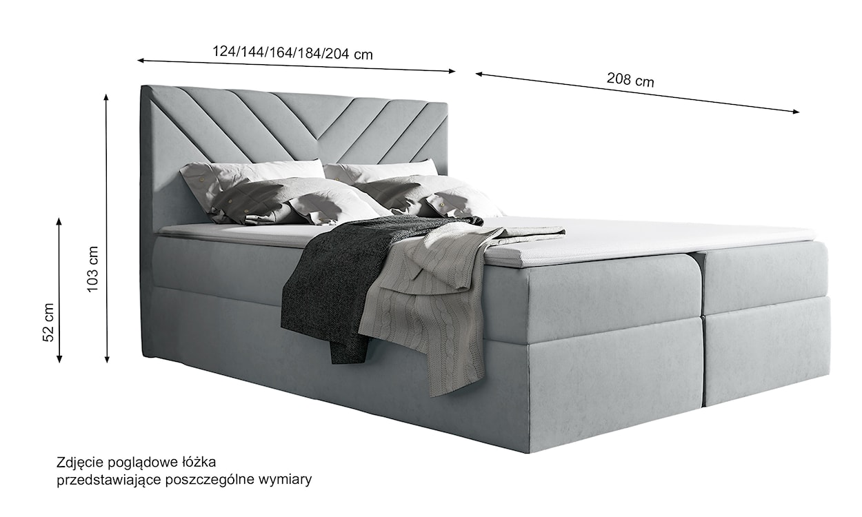 Łóżko kontynentalne Ponferrada 140x200 z dwoma pojemnikami, materacem i topperem szare  - zdjęcie 3
