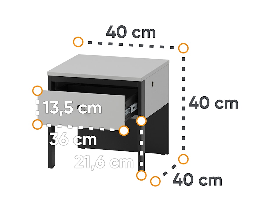 Szafka nocna Gris 40 cm z szufladą i LED szary / czarny  - zdjęcie 6