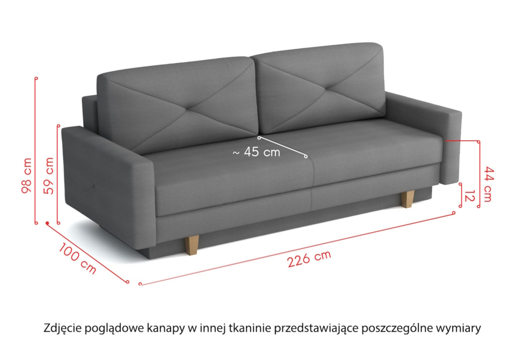 Kanapa rozkładana trzyosobowa Lartes z pojemnikiem ciemnoszara welur hydrofobowy  - zdjęcie 6