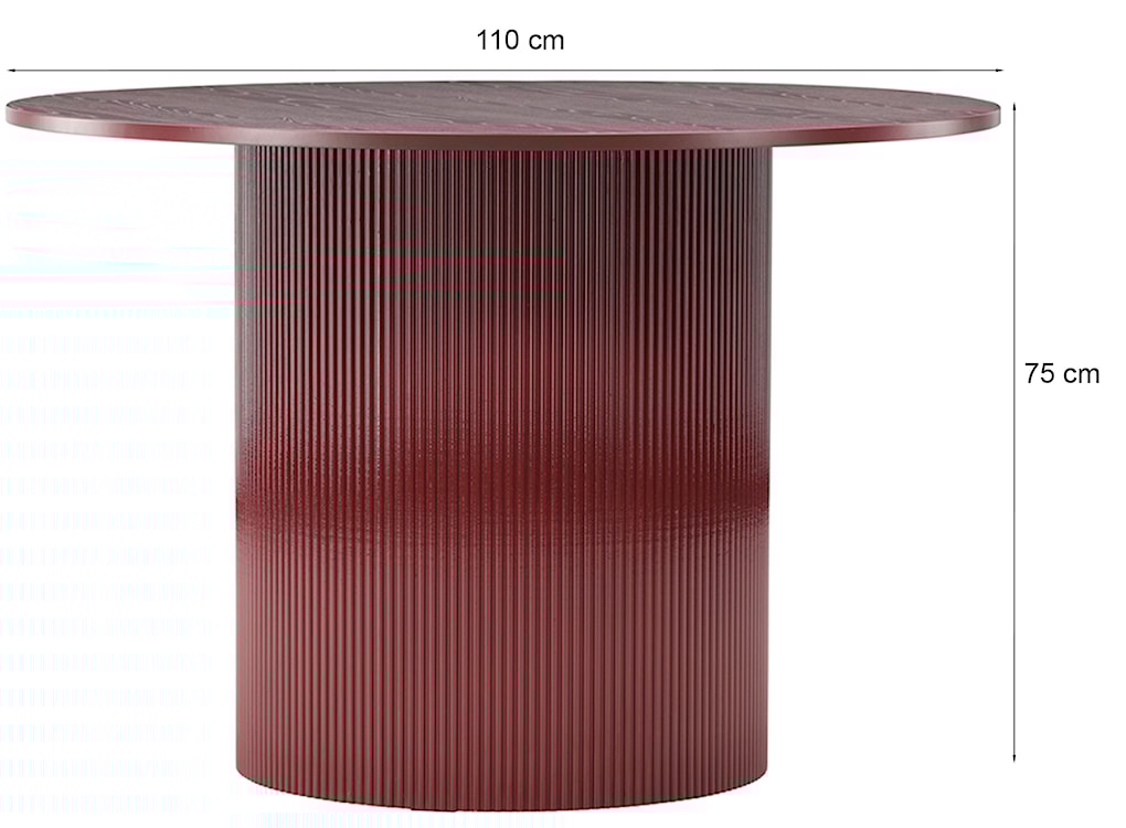 Stół do jadalni Lenox okrągły 110 cm bordowy z ryflowaną podstawą  - zdjęcie 6