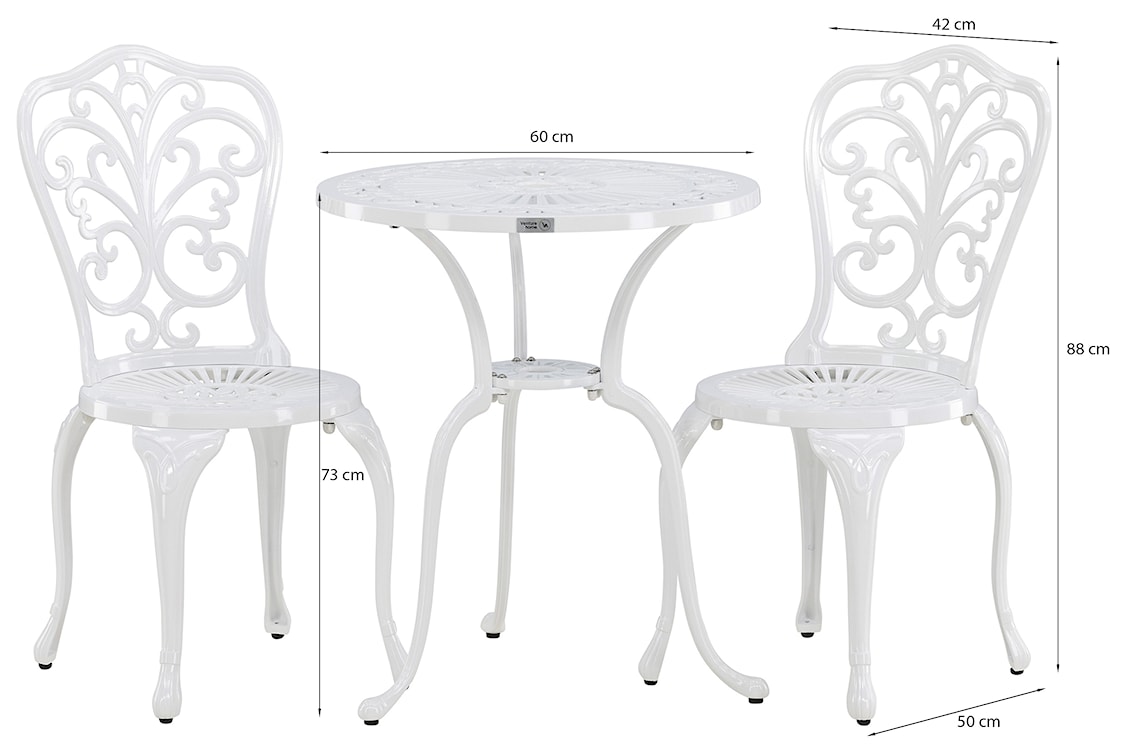 Zestaw balkonowy Contems ze stolikiem i dwoma krzesłami aluminium biały  - zdjęcie 6