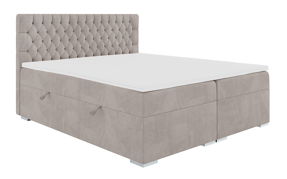 Łóżko kontynentalne 180x200 cm Persival z pojemnikami i topperem szarobeżowe welur  - zdjęcie 3