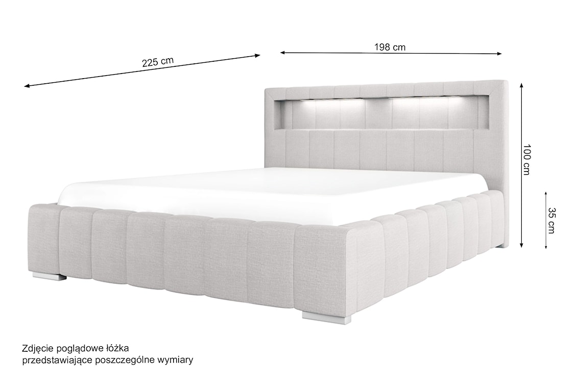 Łóżko tapicerowane Foenum 180x200 ze stelażem metalowym i pojemnikiem jasnoszare hydrofobowe  - zdjęcie 3