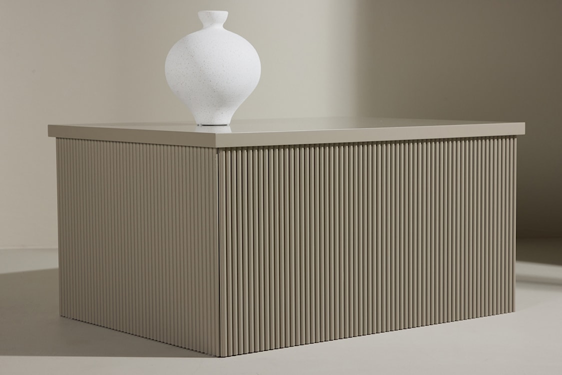 Stolik kawowy Lenox 80x40 cm beż piaskowy z ryflowaną podstawą  - zdjęcie 3