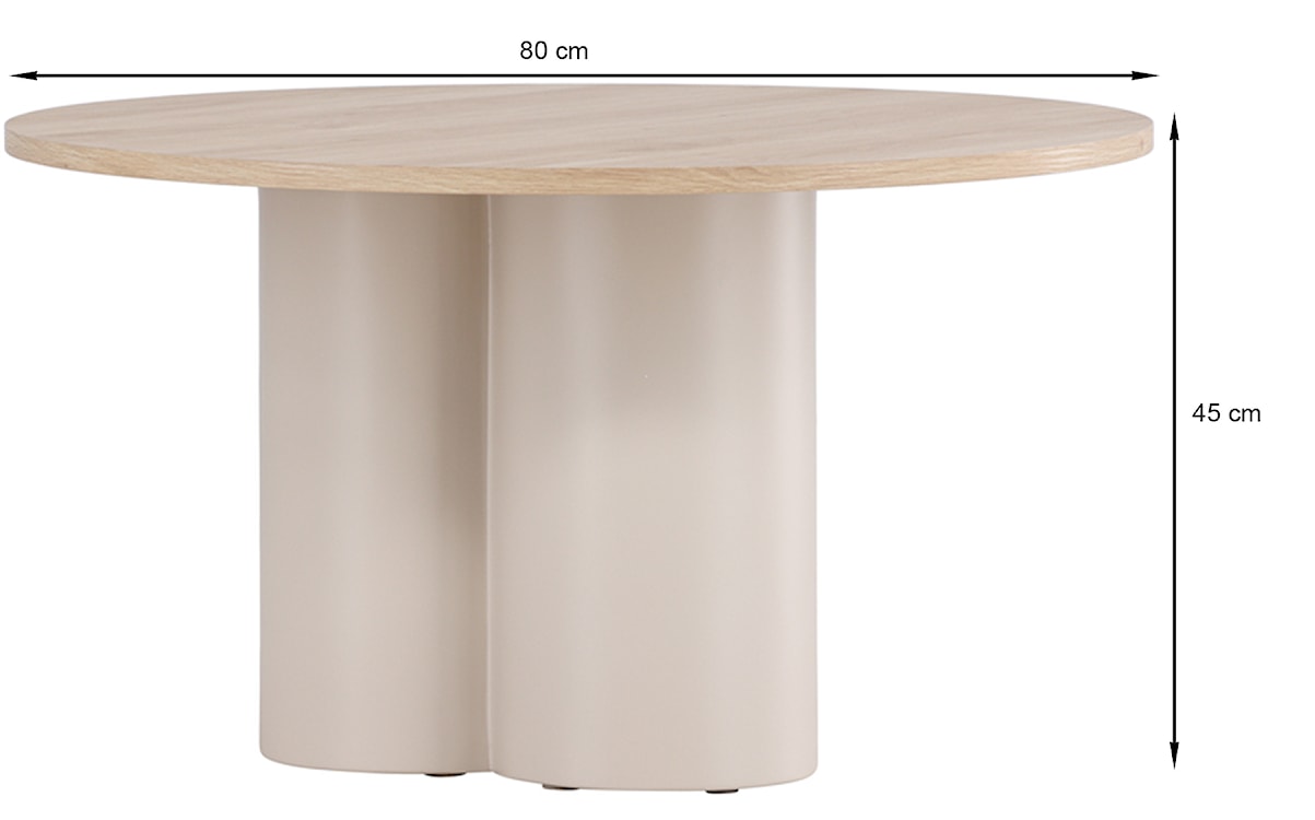 Stolik kawowy Convalder średnica 80 cm dąb bielony z beżową podstawą  - zdjęcie 5