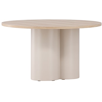 Stolik kawowy Convalder średnica 80 cm dąb bielony z beżową podstawą