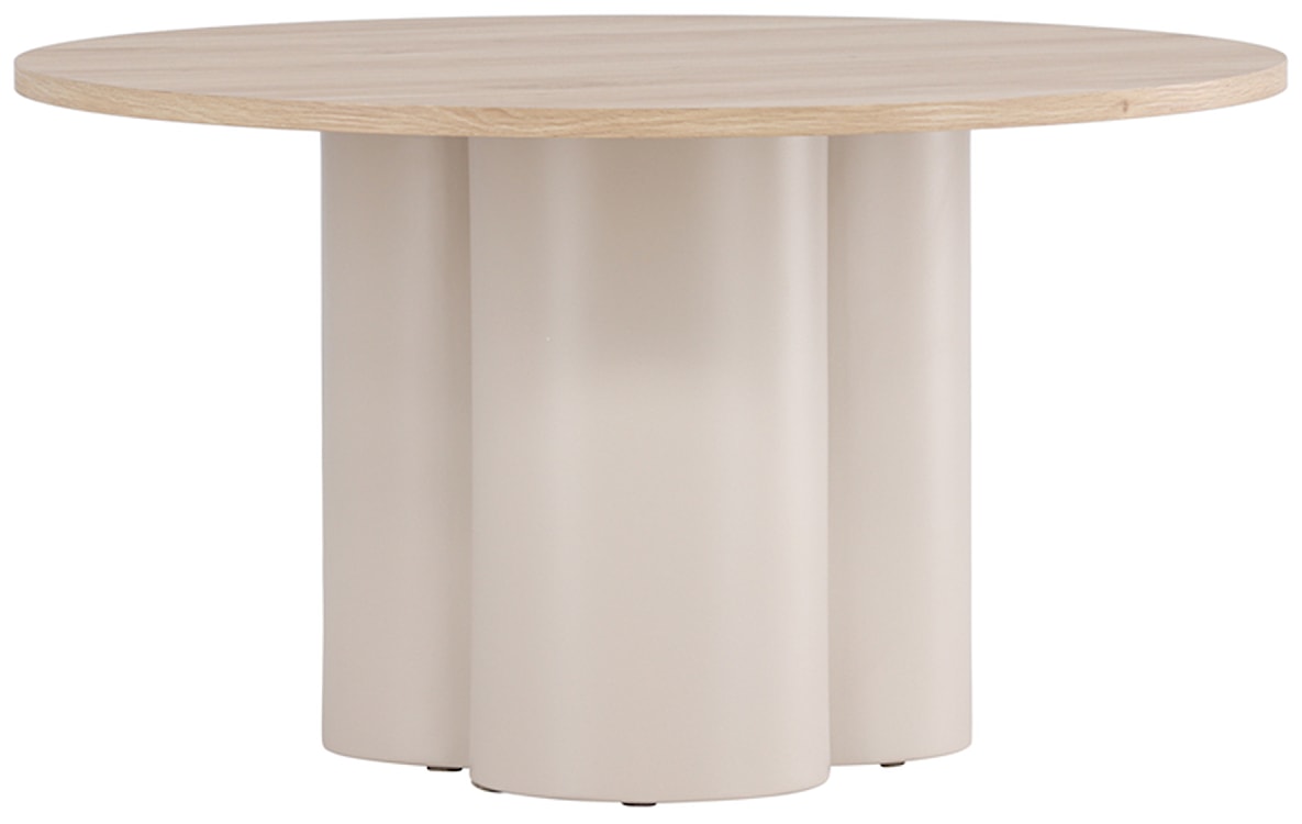 Stolik kawowy Convalder średnica 80 cm dąb bielony z beżową podstawą  - zdjęcie 4