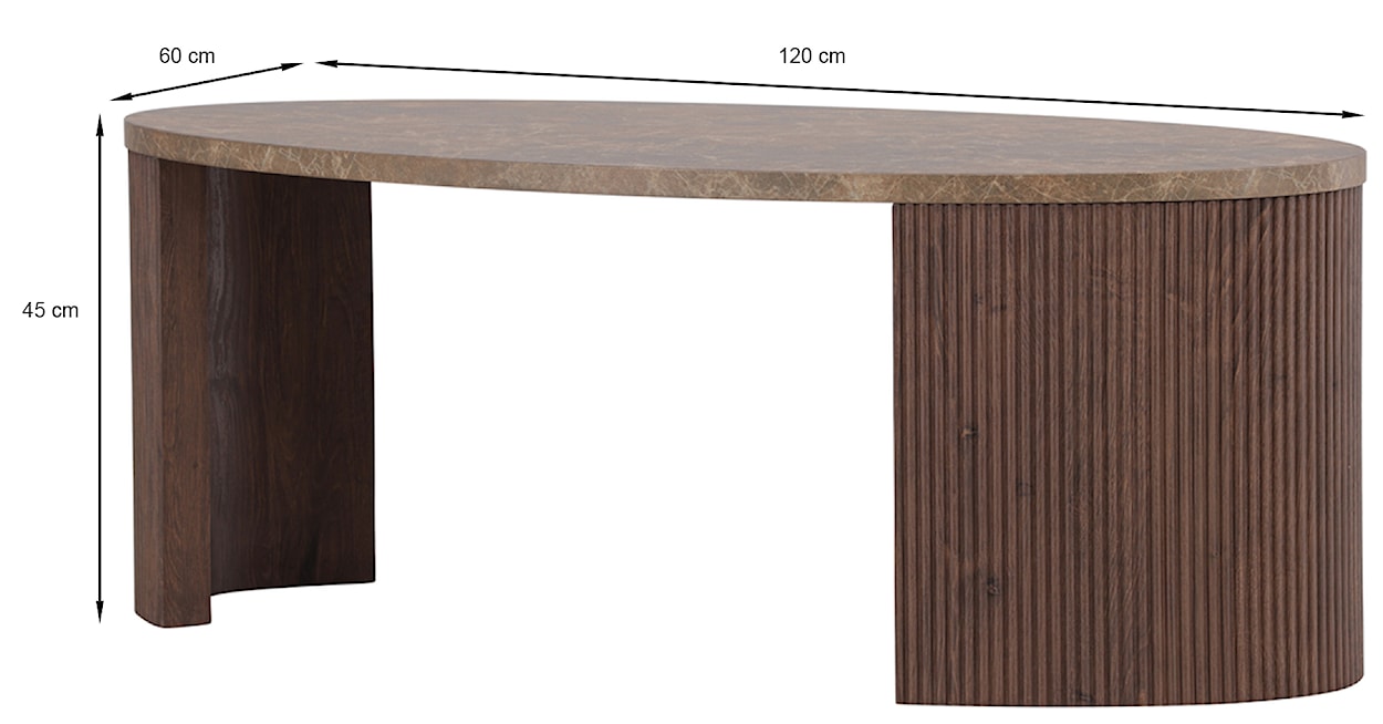 Stolik kawowy Comitty 120x60 cm mokka z ryflowaną podstawą  - zdjęcie 5