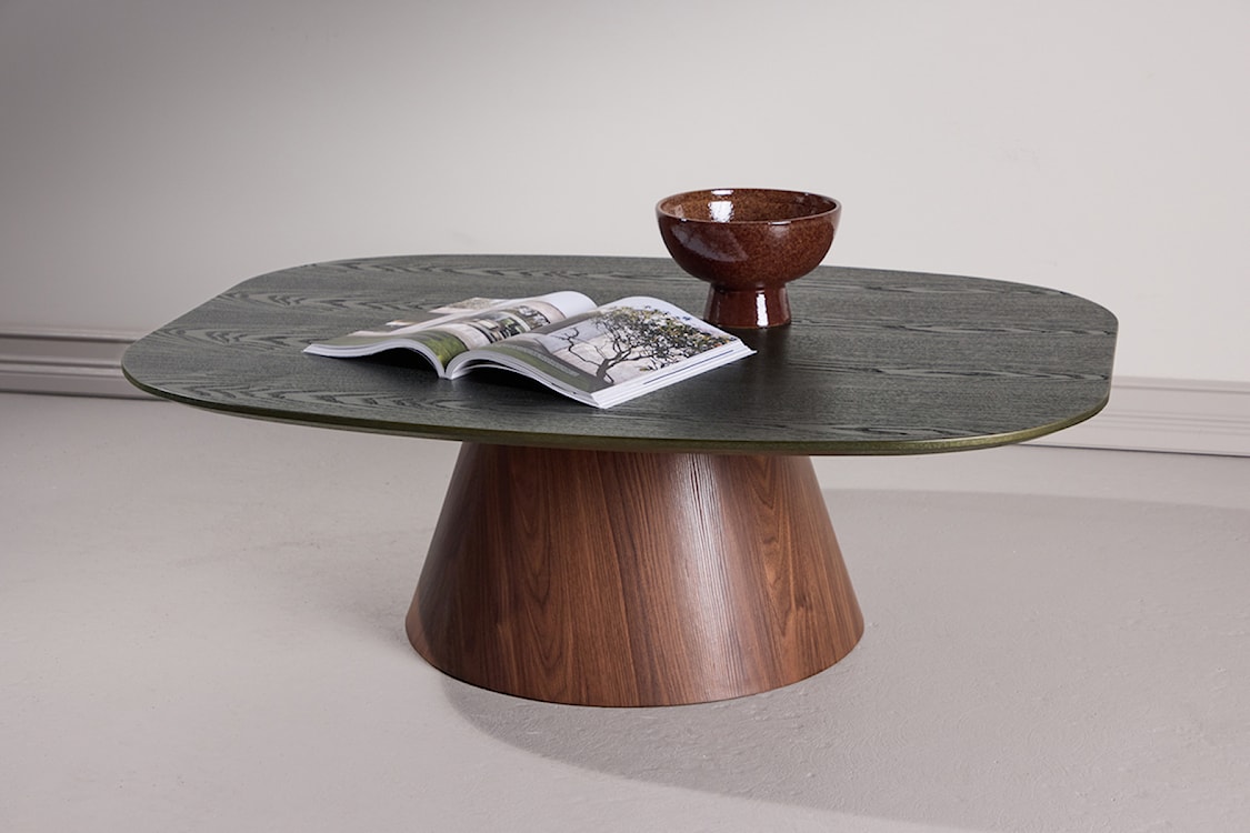 Stolik kawowy Lanzo 120x93 cm zielony z podstawą orzech  - zdjęcie 2