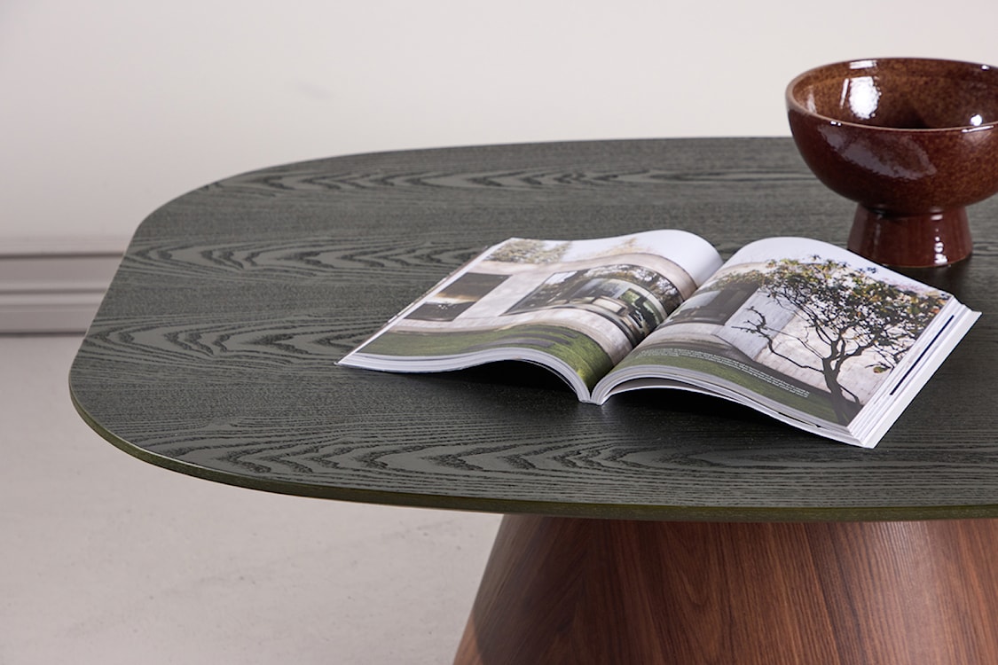 Stolik kawowy Lanzo 120x93 cm zielony z podstawą orzech  - zdjęcie 3