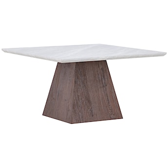 Stolik kawowy Morvene jasnoszary marmur z podstawą orzech