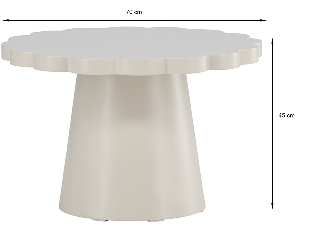 Stolik kawowy Noyra średnica 70 cm kremowy z blatem w kształcie kwiatka  - zdjęcie 5