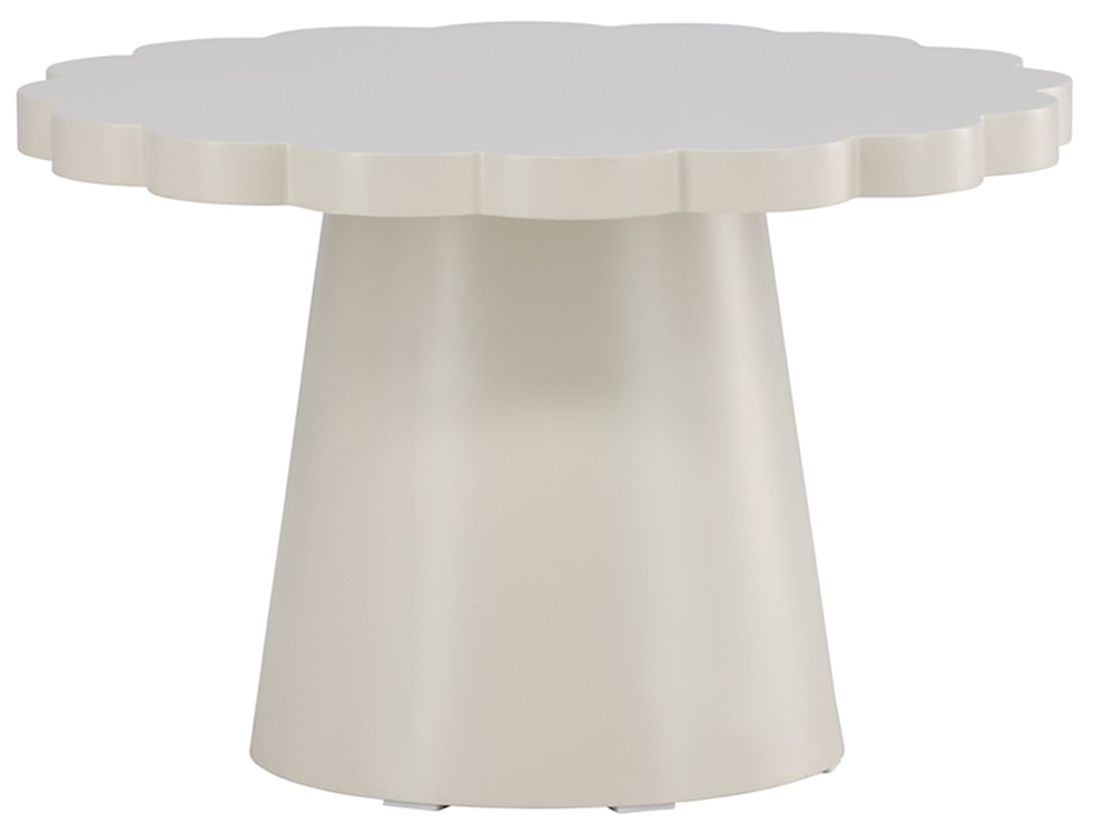 Stolik kawowy Noyra średnica 70 cm kremowy z blatem w kształcie kwiatka 