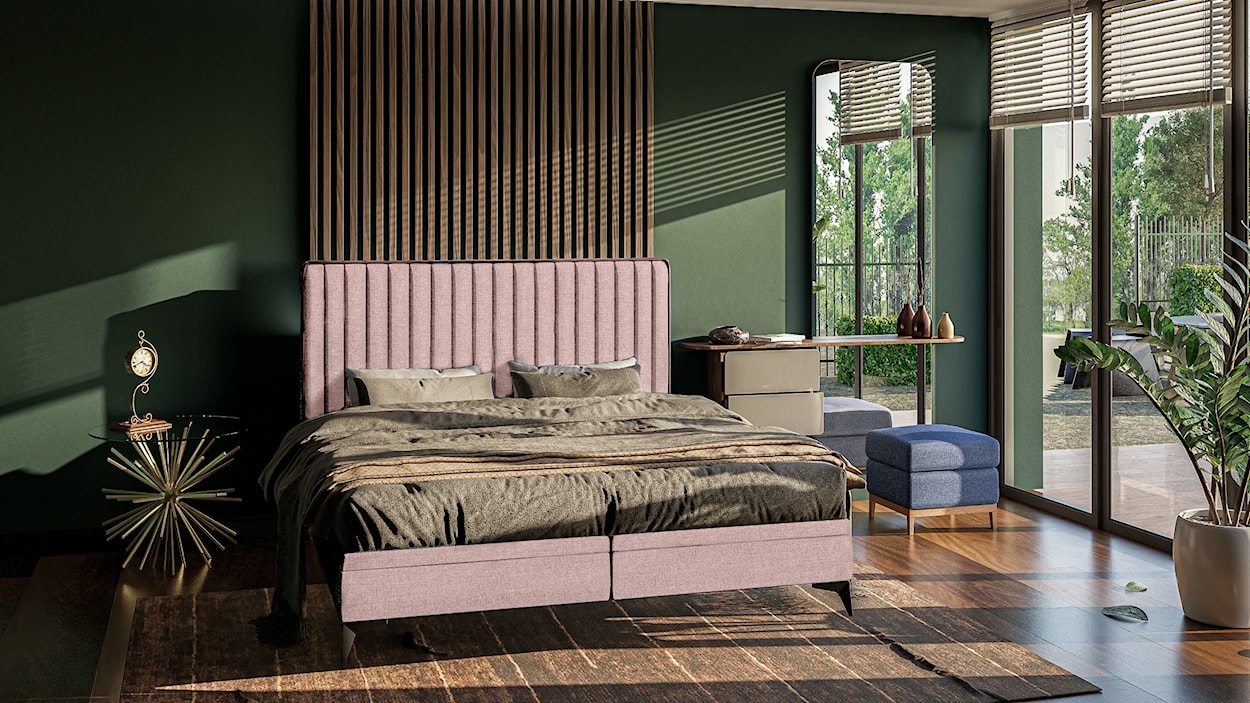 Łóżko tapicerowane 180x200 cm Fagnano z pojemnikami różowe  - zdjęcie 4