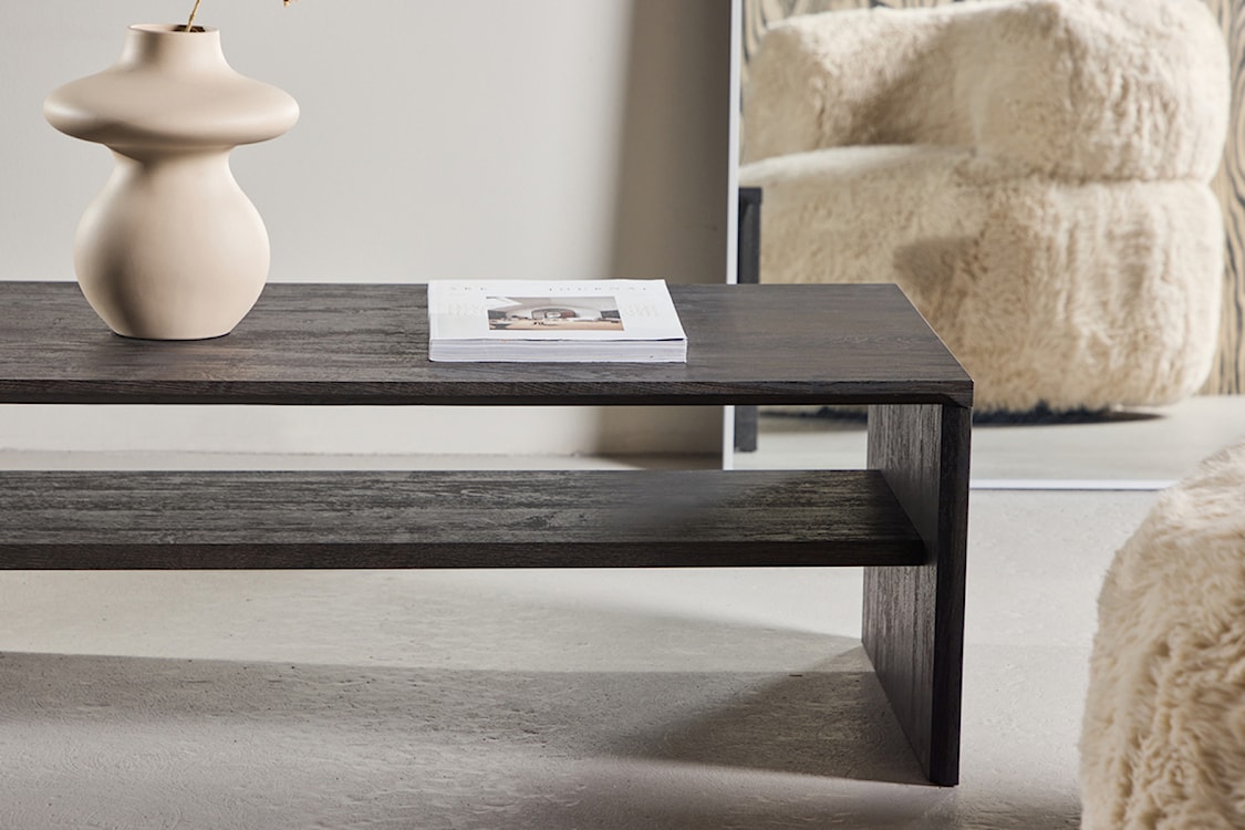Stolik kawowy Lorren 100x50 cm dąb czarny z półką  - zdjęcie 3