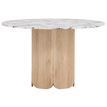 Stół do jadalni Veyla okrągły 120 cm jasnoszary marmur z podstawą dąb naturalny