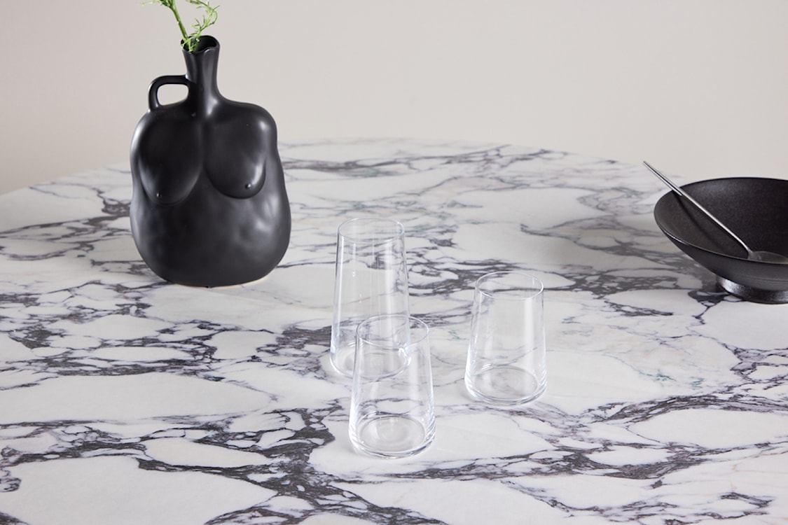 Stół do jadalni Veyla okrągły 120 cm jasnoszary marmur z podstawą dąb naturalny  - zdjęcie 5