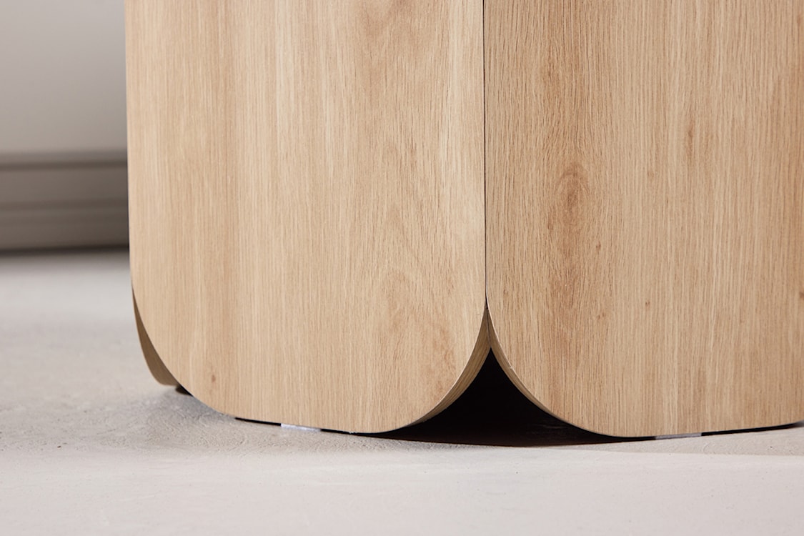 Stół do jadalni Veyla okrągły 120 cm jasnoszary marmur z podstawą dąb naturalny  - zdjęcie 6