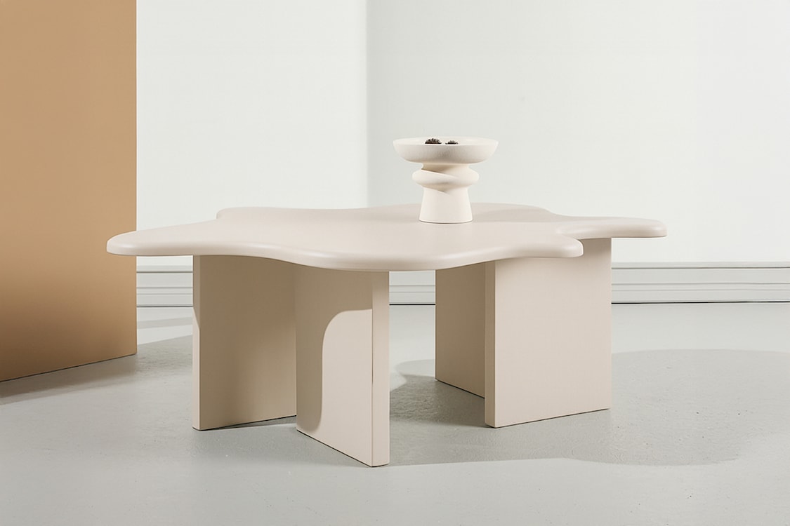 Stolik kawowy Ellune 116x76 cm beżowy z blatem o nieregularnym kształcie  - zdjęcie 2