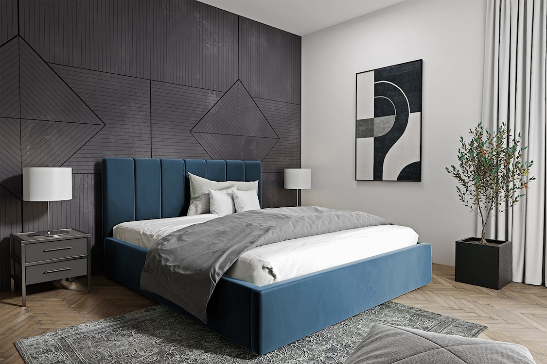 Łóżko tapicerowane Isara 140x200 cm z pojemnikiem niebieskie welur  - zdjęcie 2