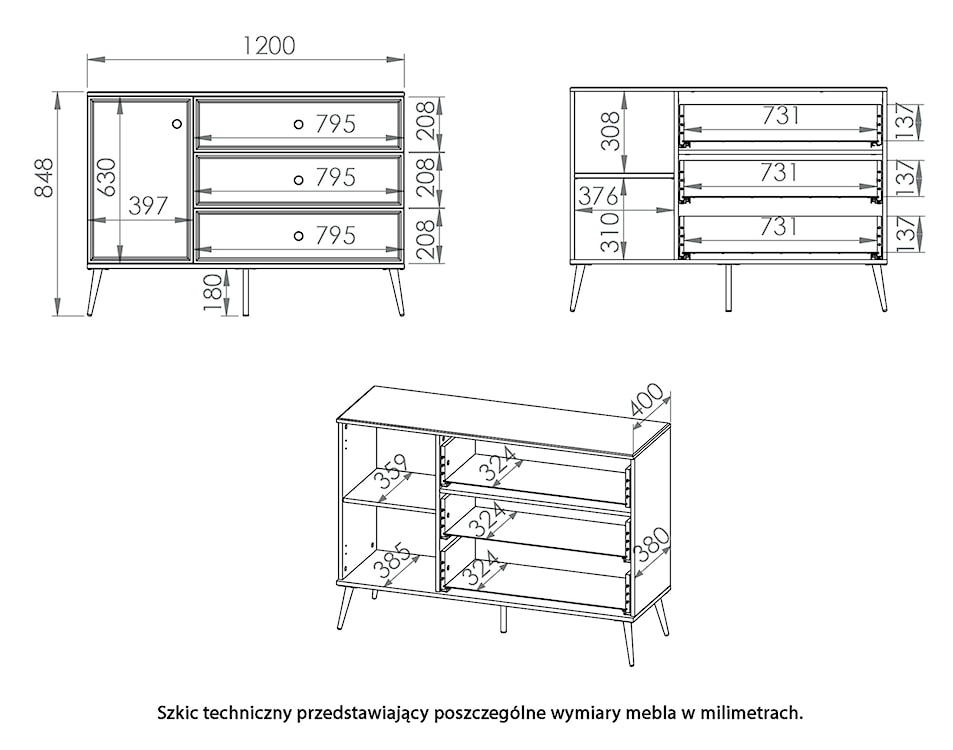 Komoda jednodrzwiowa Darrby 120 cm z trzema szufladami biała/biały połysk ze złotymi nogami  - zdjęcie 10