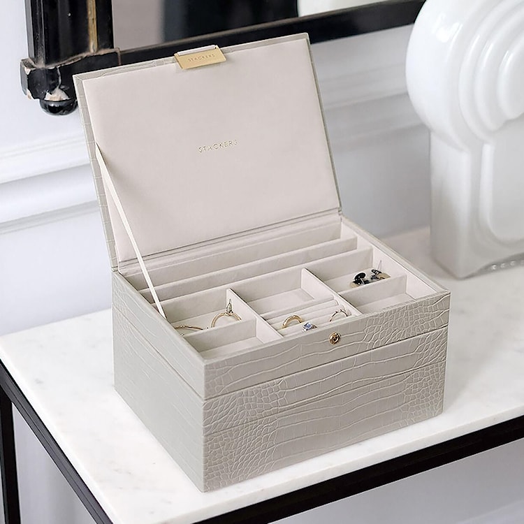 Szkatułka na biżuterię Classic jewellery Box beżowa z wytłaczanym wzorem  - zdjęcie 5