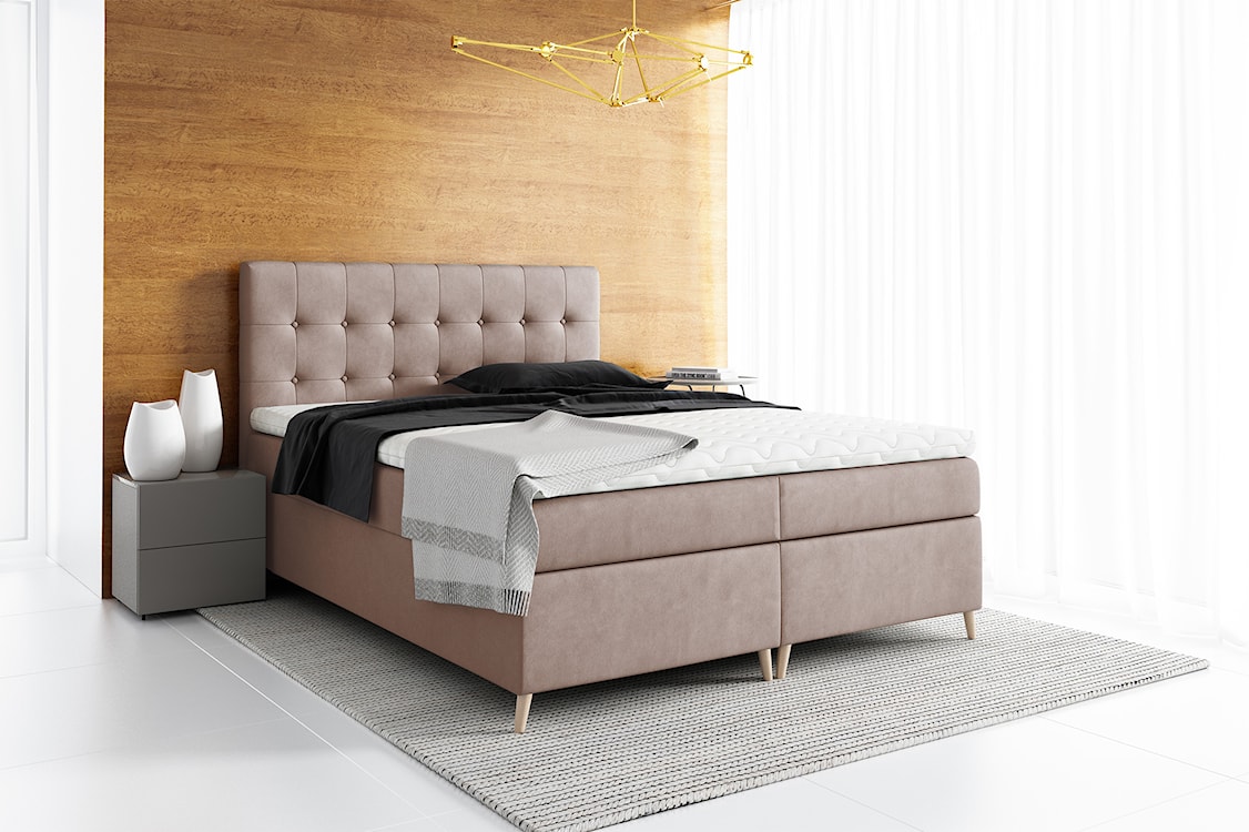 Łóżko kontynentalne Merrans 160x200 z dwoma pojemnikami, materacem i topperem różowe hydrofobowe  - zdjęcie 2