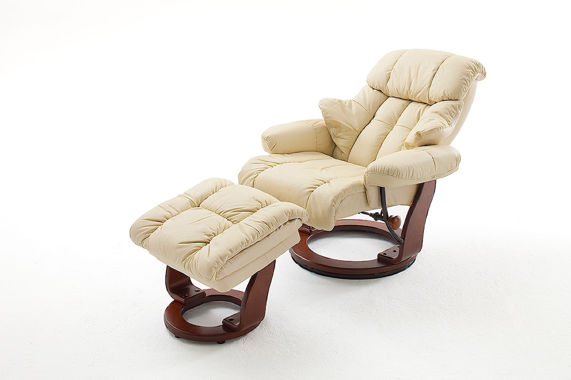 Fotel wypoczynkowy Callock z funkcją relaks i podnóżkiem orzech/kremowy  - zdjęcie 2