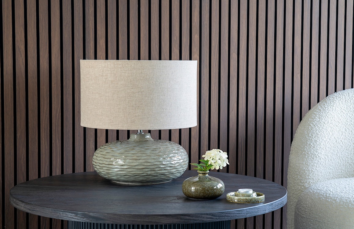 Lampa stołowa Canver beżowy abażur na ceramicznej podstawie  - zdjęcie 2