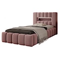 Łóżko tapicerowane 90x200 cm Rodeiro z pojemnikiem i oświetleniem różowe w tkaninie hydrofobowej