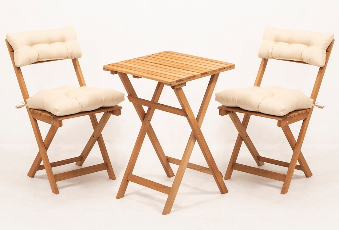 Zestaw ogrodowy Jammiter dwuosobowy stolik 50x50 cm i krzesła kremowe poduchy