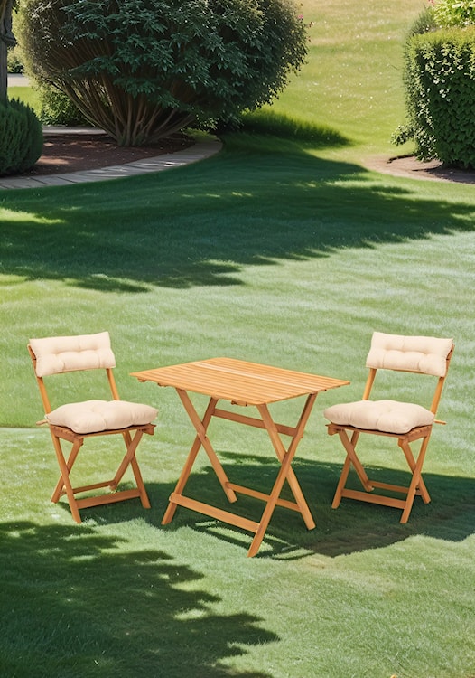 Zestaw ogrodowy Jammiter dwuosobowy stolik 80x60 cm i krzesła kremowe poduchy  - zdjęcie 2