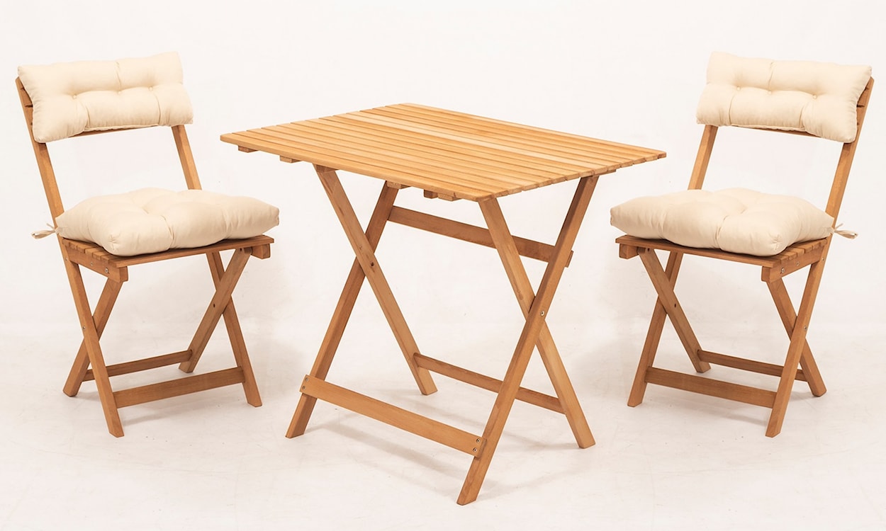 Zestaw ogrodowy Jammiter dwuosobowy stolik 80x60 cm i krzesła kremowe poduchy