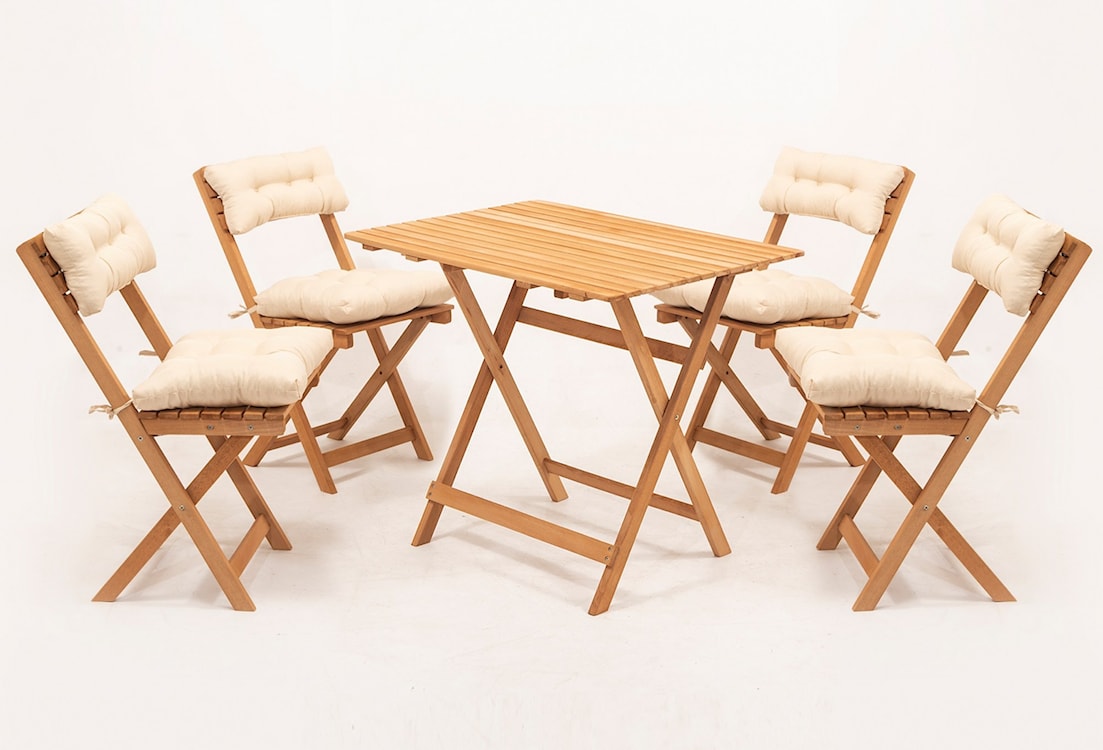 Zestaw ogrodowy Jammiter czteroosobowy stolik i krzesła kremowe poduchy