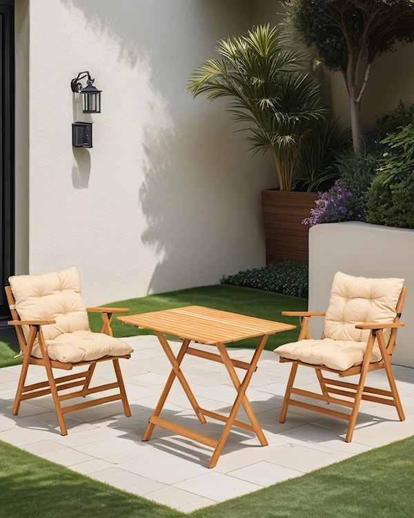 Zestaw ogrodowy Poweally dwuosobowy stolik i krzesła z podłokietnikami kremowe poduchy  - zdjęcie 2