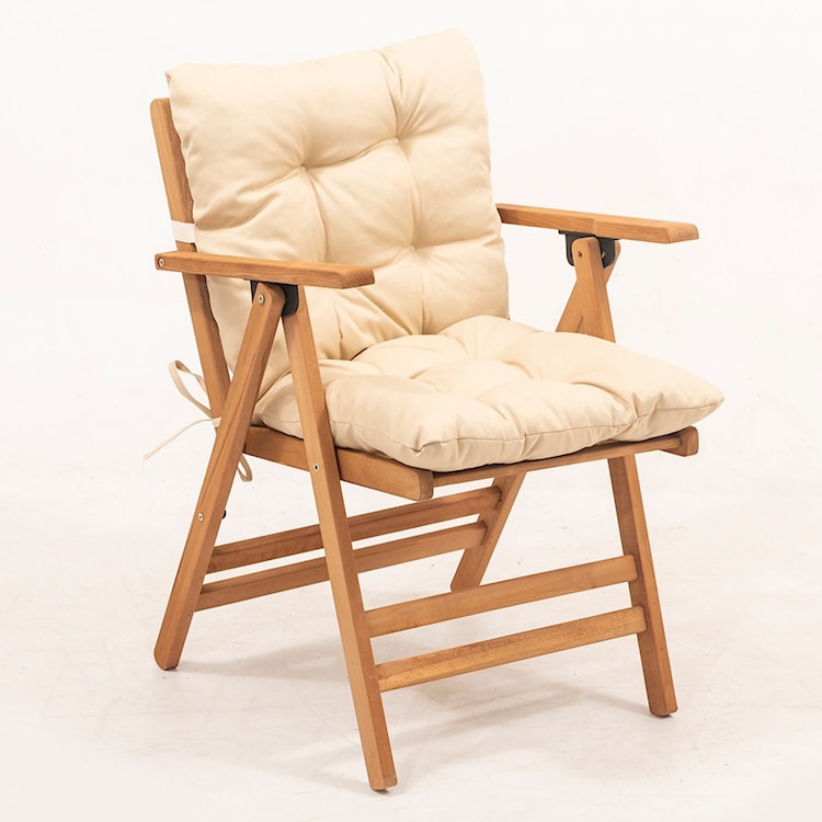 Krzesło drewniane ogrodowe Poweally z kremową poduchą