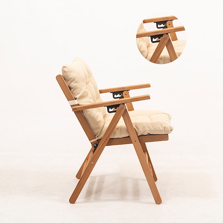 Krzesło drewniane ogrodowe Poweally z kremową poduchą  - zdjęcie 3