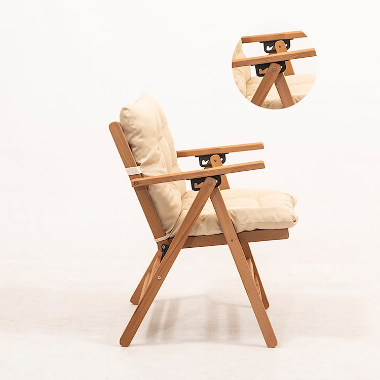 Krzesło drewniane ogrodowe Poweally z kremową poduchą  - zdjęcie 4