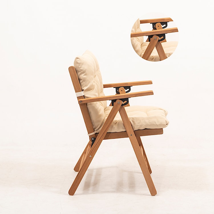 Krzesło drewniane ogrodowe Poweally z kremową poduchą  - zdjęcie 5