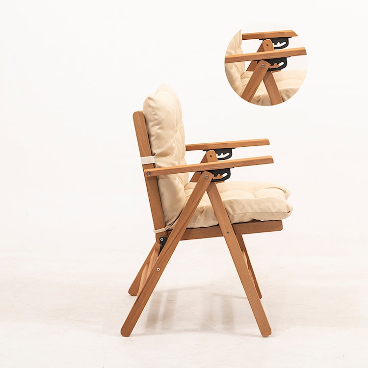 Krzesło drewniane ogrodowe Poweally z kremową poduchą  - zdjęcie 6