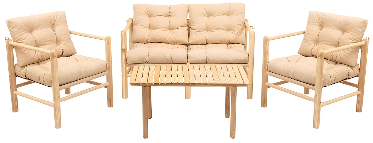 Zestaw ogrodowy Roatine z sofą, dwoma fotelami i stolikiem drewno