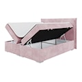 Łóżko kontynentalne 160x200 cm Nurdicer z pojemnikami i topperem różowe welur hydrofobowy