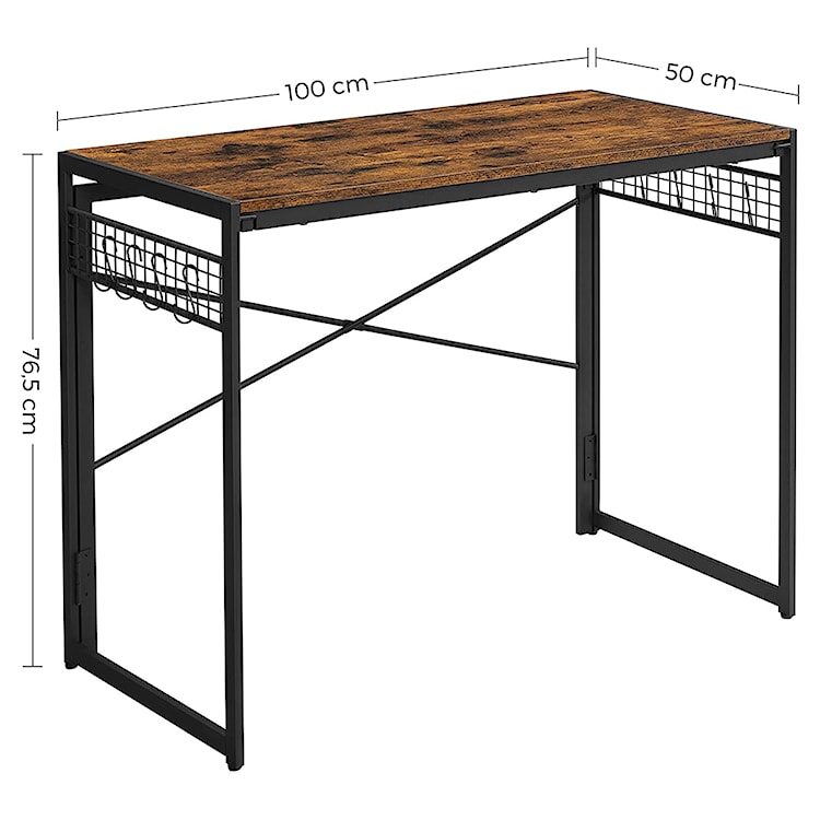 Biurko Ramizu składane z haczykami 50x100 cm brązowe  - zdjęcie 5