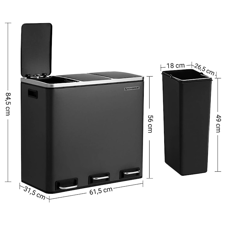 Kosz na śmieci Wasset 3x18l trzykomorowy  - zdjęcie 6