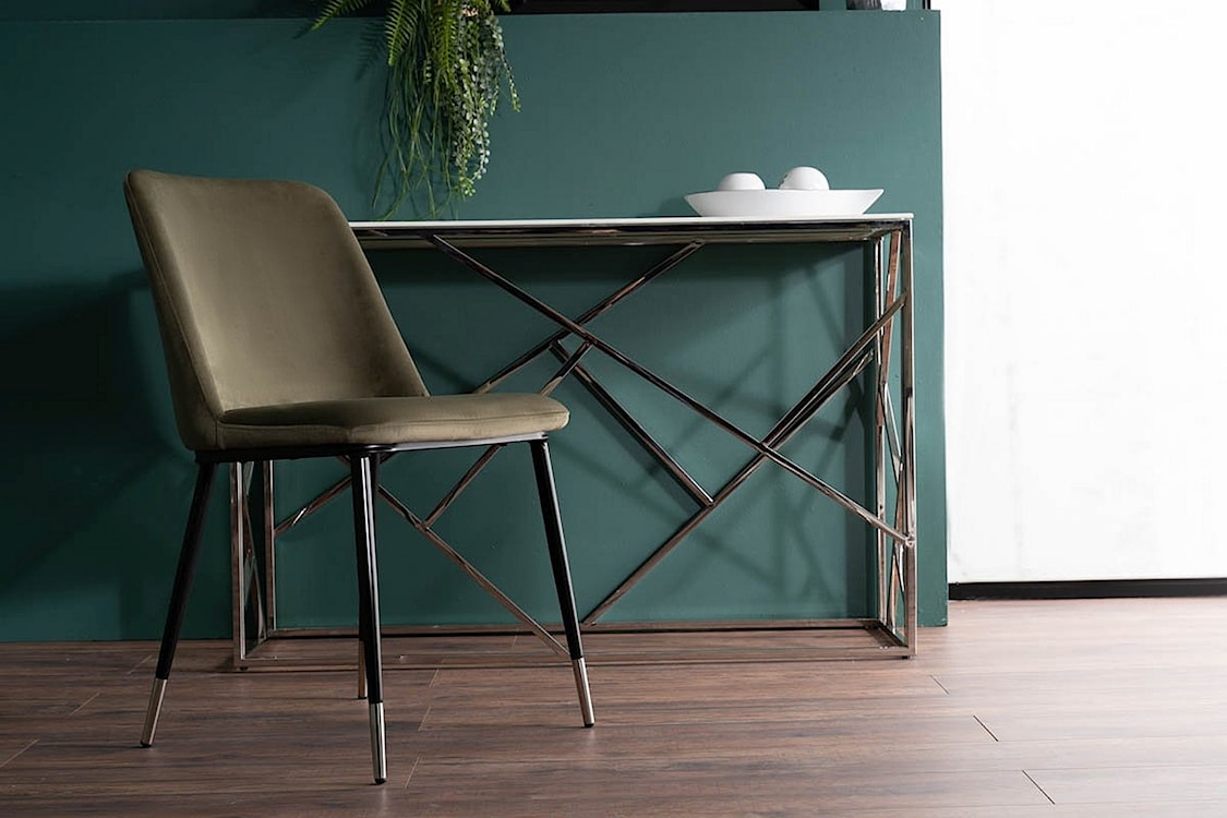 Krzesło tapicerowane Sionior oliwkowy velvet/ chromowane detale  - zdjęcie 4