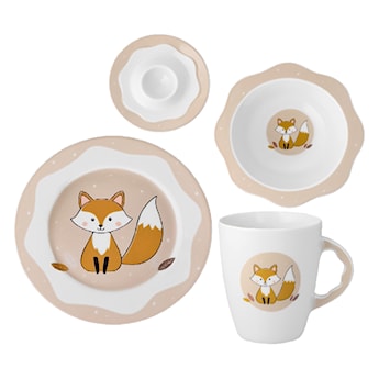 Zestaw dziecięcy porcelanowy dla 1 os. Lisek biało-brązowy