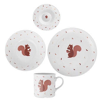 Zestaw dziecięcy porcelanowy dla 1 os. Wiewiórka biało-brązowy