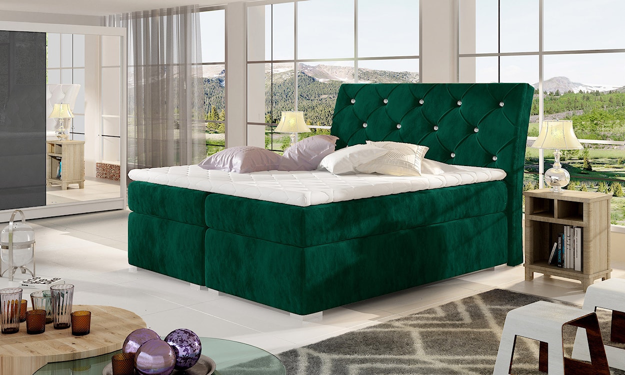 Łóżko kontynentalne Svodna 160x200 cm z pojemnikiem zielone  - zdjęcie 2